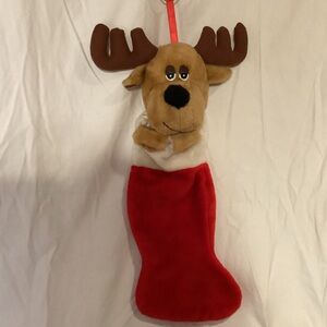 Vintage 1990s 3D  Plush Moose / Reindeer Christmas Stocking 22” Long